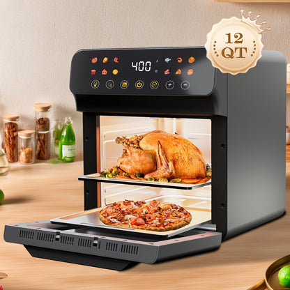 12Qt Air Fryer Convection Oven with Viewing Window, Touchscreen Panel, 12 Function Icons and Two Colors