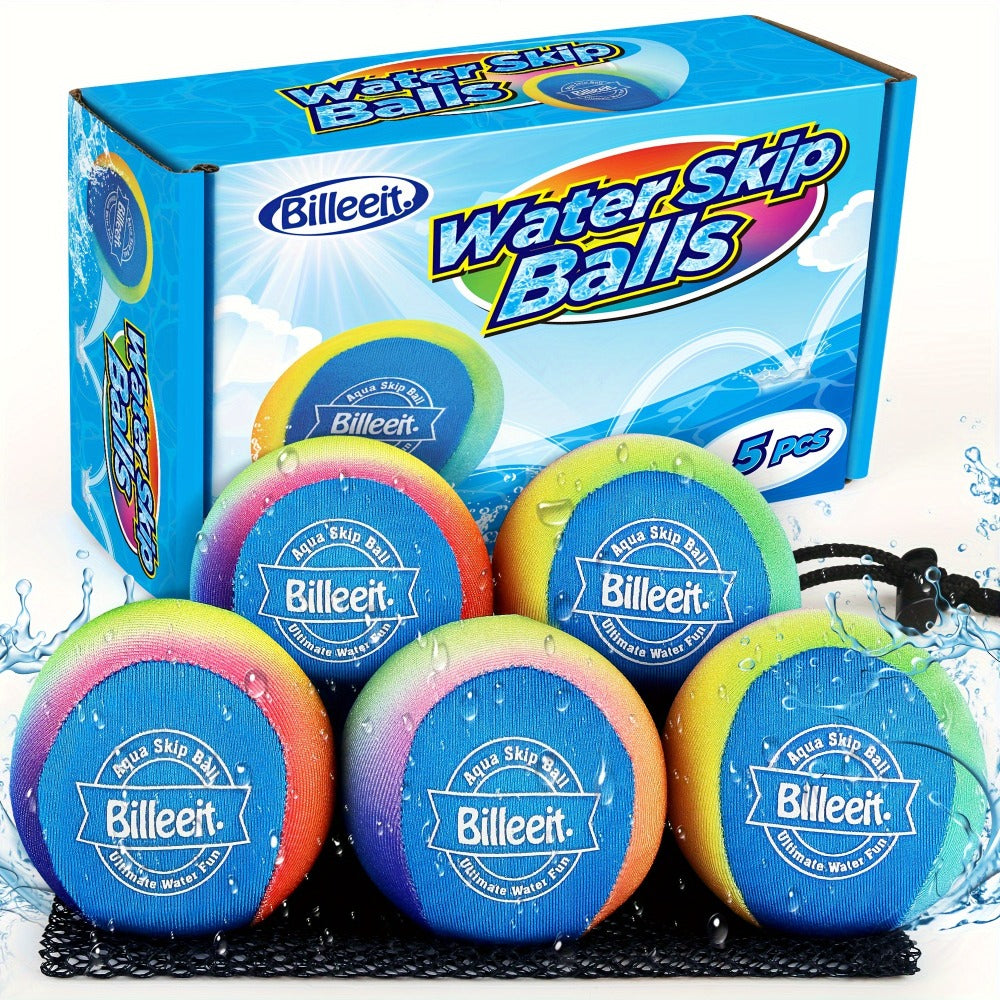 Water Bouncing Balls Set of 5 with Mesh Bag, Colorful Skipping Water Balls for Pool Beach Lake Outdoor Play