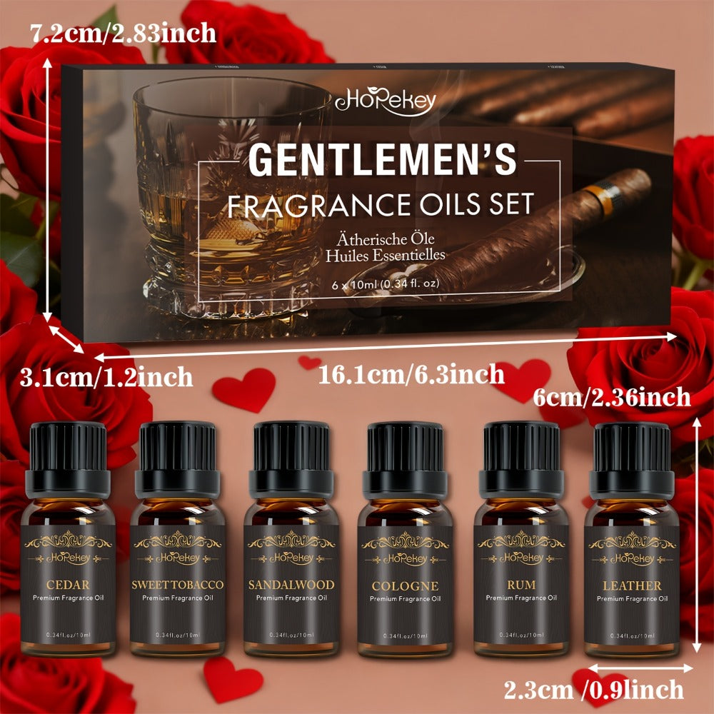 Essential Oil Set for Men 6 Pack 0.34oz Each Aromatherapy Oils for Diffuser Humidifier Skin Massage for Home or Salon Spa Use