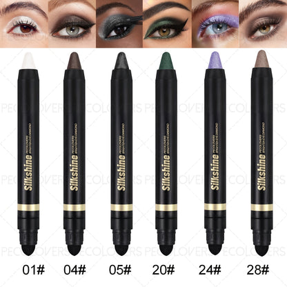 Shimmer Glitter Eyeshadow Stick Set 6 Pcs Dual-Tipped Eye Pencil with Blending Brush Creamy, for Makeup, Travel and Everyday Vanity Use