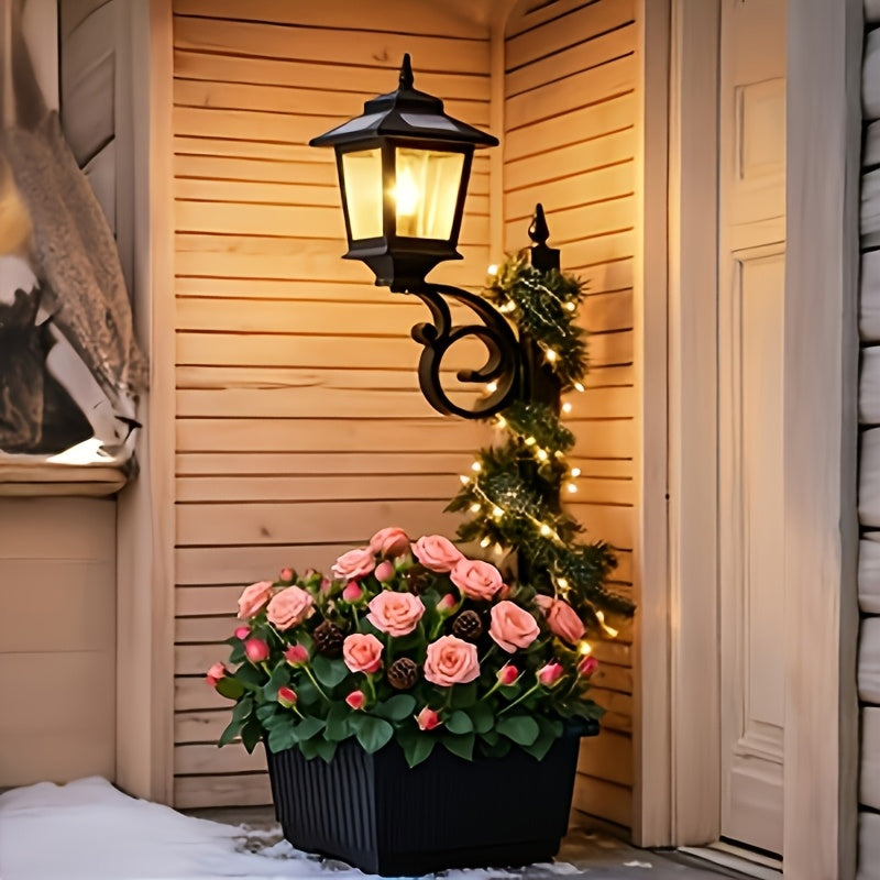 Solar Lamp Post Light with Flower Pot 2-in-1 – Waterproof Wall Mounted or Standalone Decorative Garden Lantern for Lawn, Yard