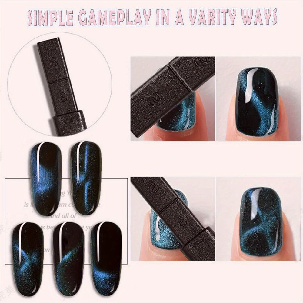 Cat Eye Gel Polish Kit 14Pcs Magnetic UV Nail Polish Set with Magnet Pen, 3D Shimmer Cat Eye Nail Art