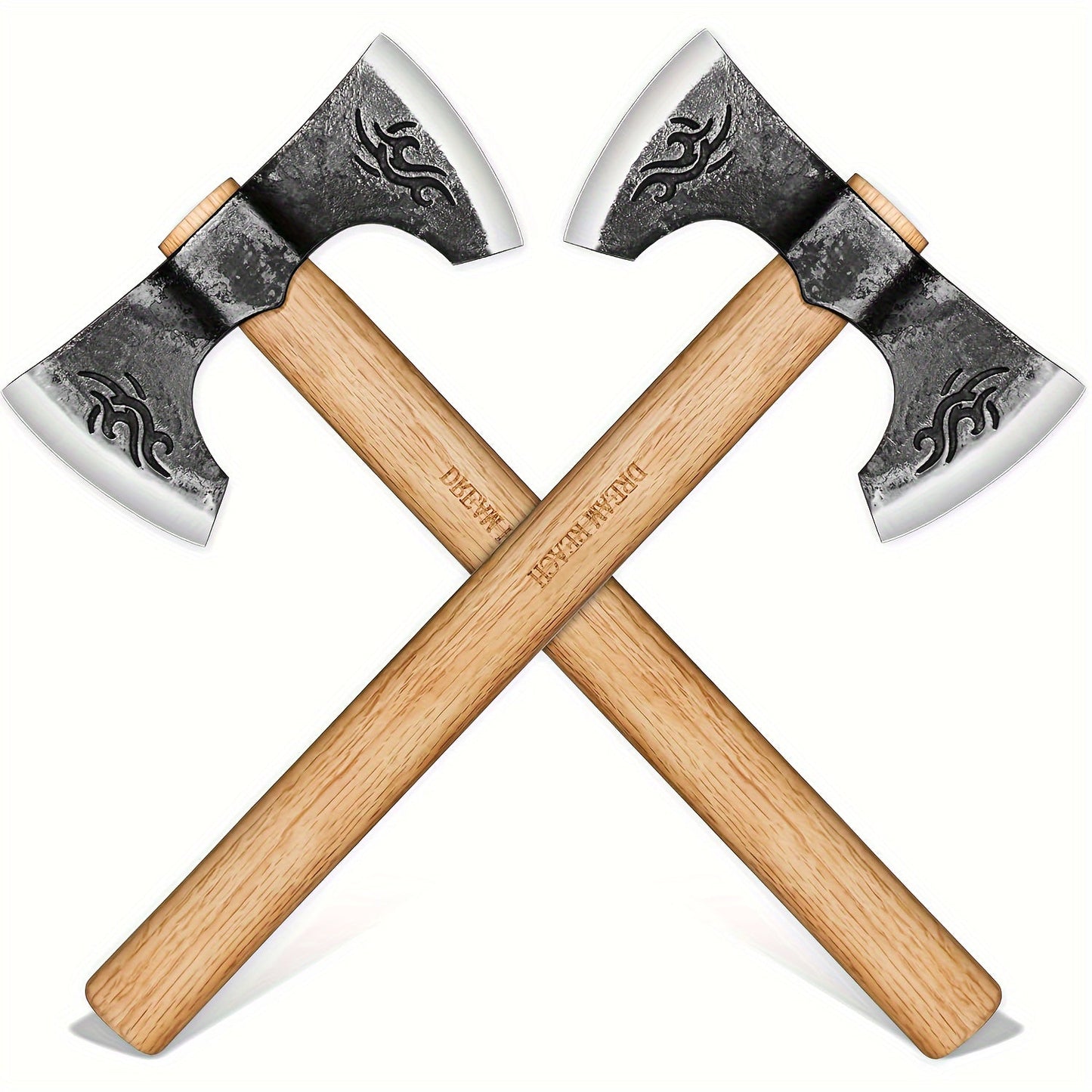 Viking Axe Set 2-Pack Hand Forged High-Carbon Steel 16-Inch Double-Sided Blade with Beech Wood Handle