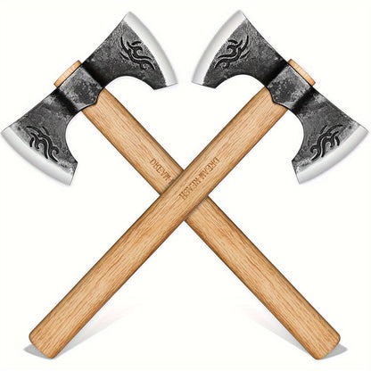 Viking Axe Set 2-Pack Hand Forged High-Carbon Steel 16-Inch Double-Sided Blade with Beech Wood Handle