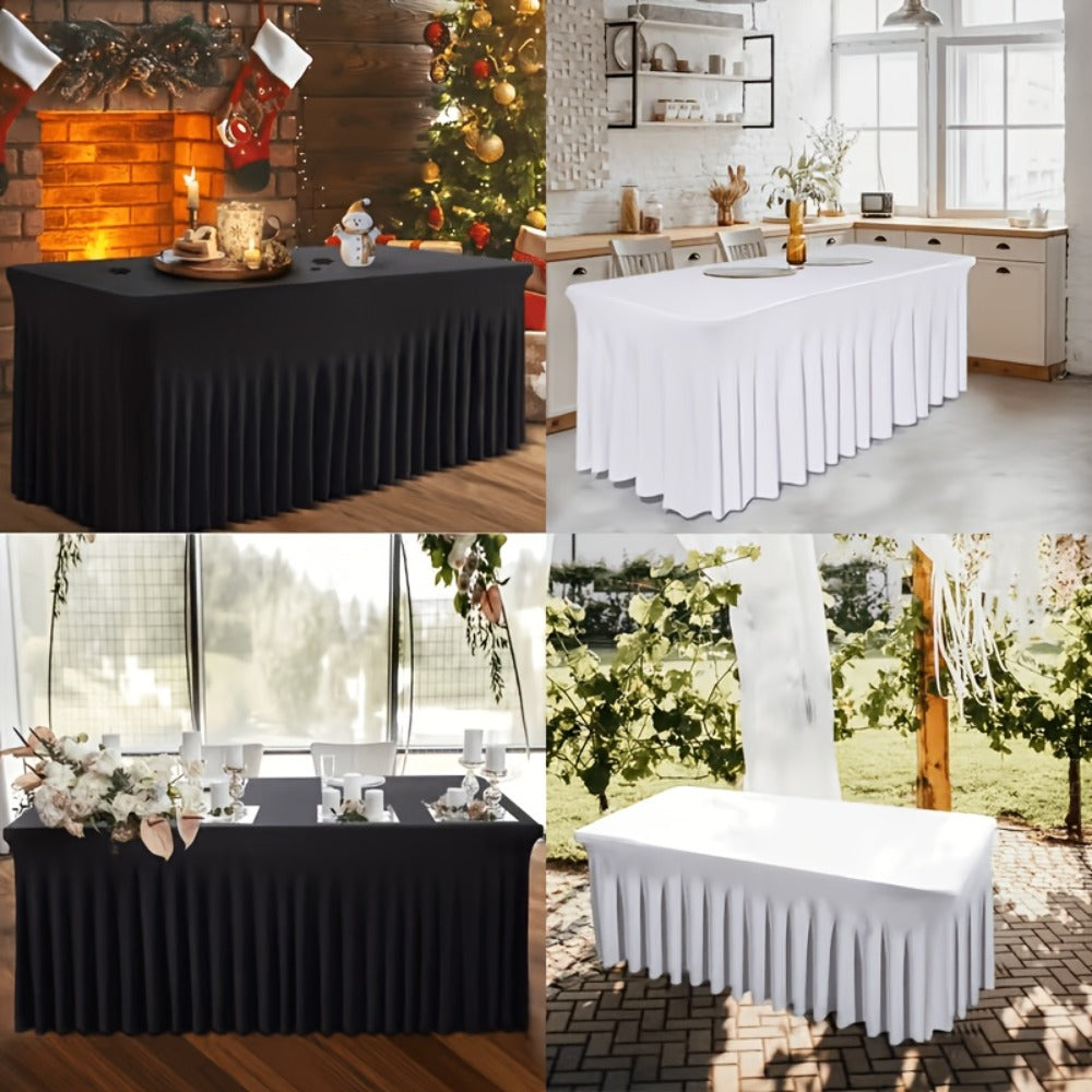 Tablecloth with Skirt for Rectangular Tables, Anti-Wrinkle Table Cover in Black, White & Red, Elegant Table Skirt for Wedding