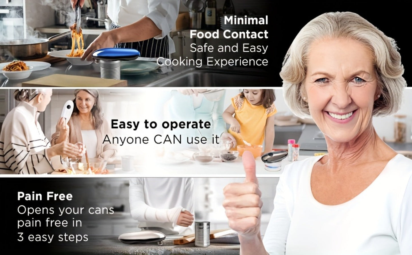 Kitchen Expert Battery Can Opener with One-Touch Control, Circular Rim Operation and Four Colors