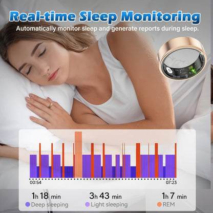 Smart Ring Health & Fitness Tracker Titanium – IP68 Waterproof, Sleep Heart Rate Step Calorie Stress Monitor, BLE 5.3 Magnetic Charging
