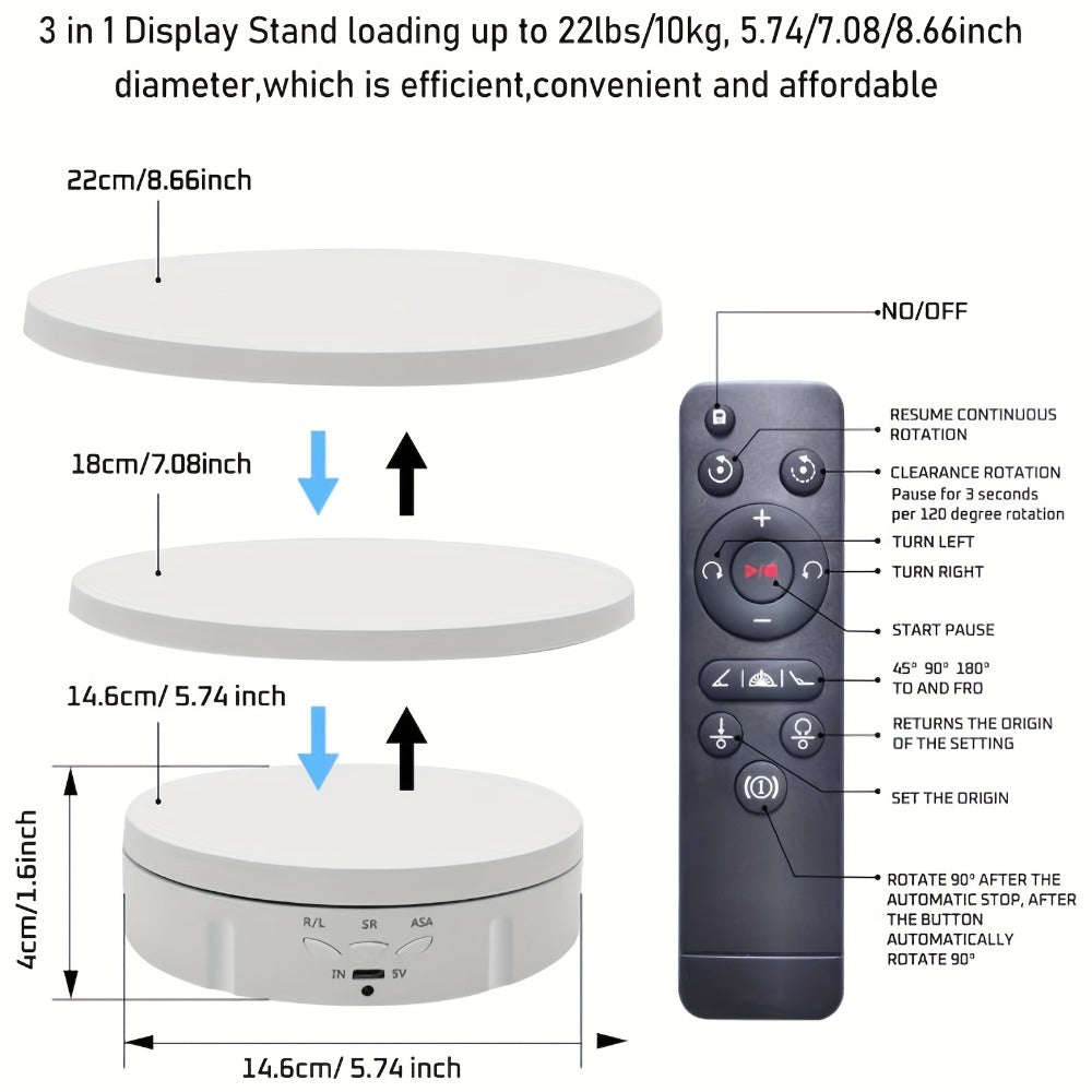 JANCHUN 3-in-1 360° Rotating Display Stand for Epoxy Glitter Tumbler, 5.74"/7.08"/8.06" Sizes, Remote Control