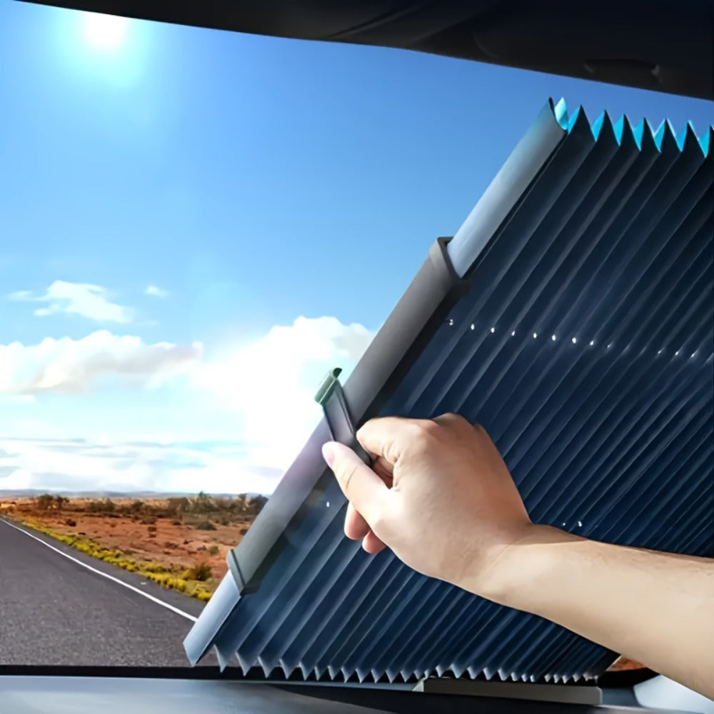 Front Window Sunshade Auto Retractable 46cm | Thermal Insulation Sun Blocking, Easy Fold & Store, Summer Essential Car Accessory for Sedan