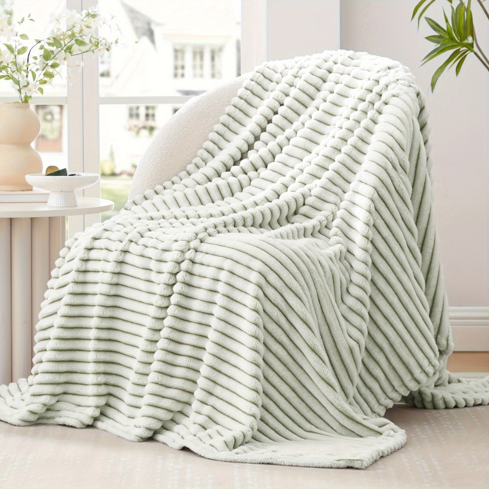 Jacquard Knit Checkered Blanket, Cozy Fluffy Plaid Throw for Couch, Bed & Sofa, All Seasons, 4 Colors