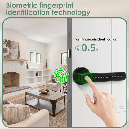 Aluminum Alloy Smart Door Handle Lock 4-in-1 with Fingerprint, Password, App & Key, Left & Right Hand Compatible