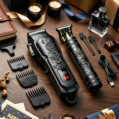 USB Precision Hair Clipper Set for Men, Wireless Electric Clippers & Nose Trimmer Shaver for Everyday Face, Beard and Body Grooming