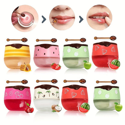 Honey Pot Lip Balm Set 8 Pcs – Propolis & Honey Deep Moisturizing Lip Mask with Applicator Stick, Repairs Dry Chapped Lips