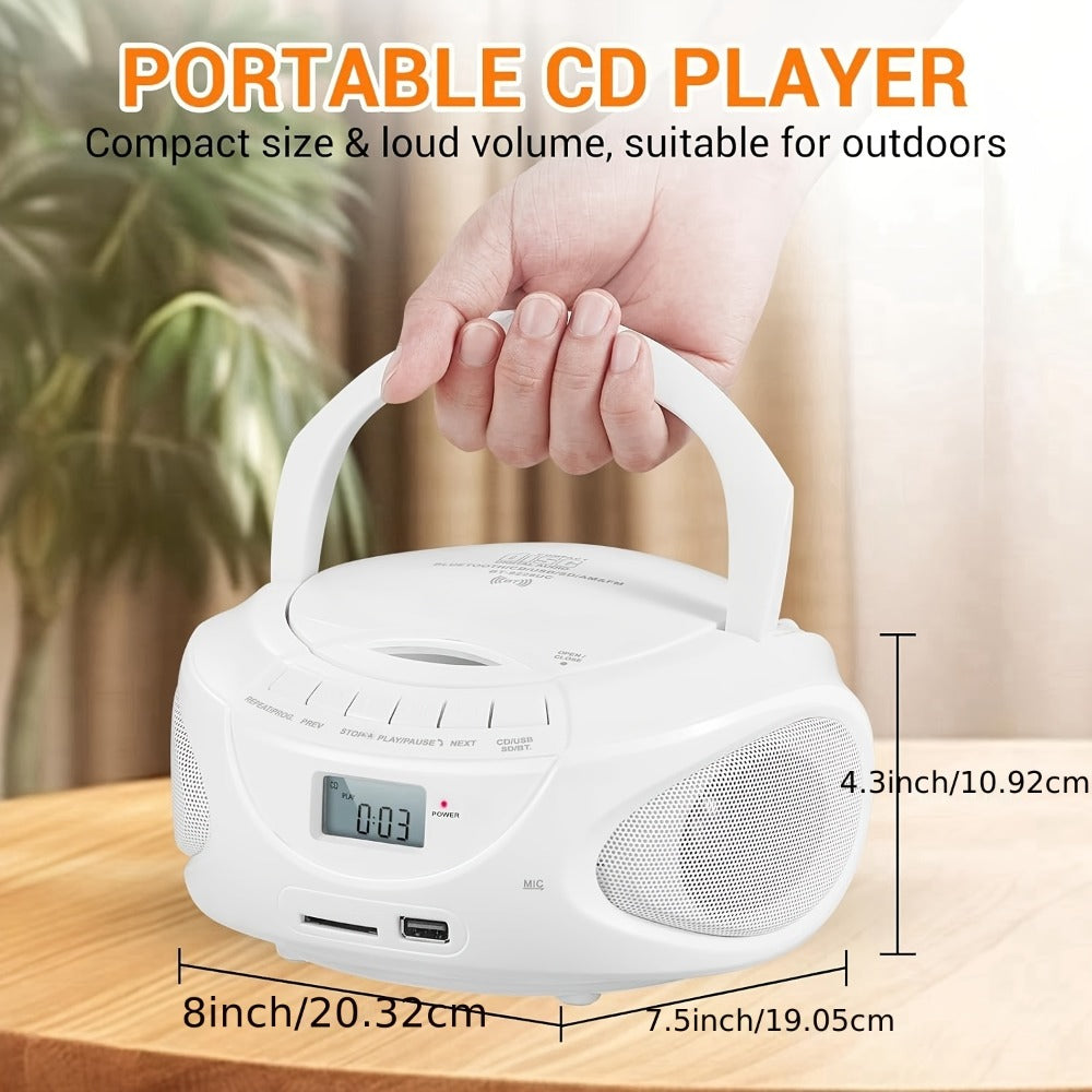 Portable CD Player Boombox with AM FM Radio Dual Stereo Speakers, Aux Input USB TF Card MP3 Player