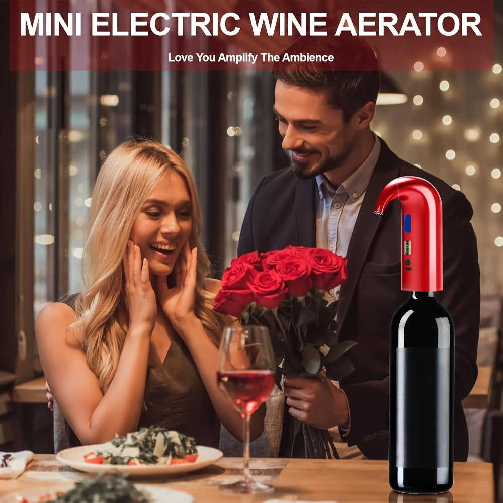 Electric Wine Aerator and Dispenser with Red or Black Housing, Three Checkout Configurations and Pictured Accessories