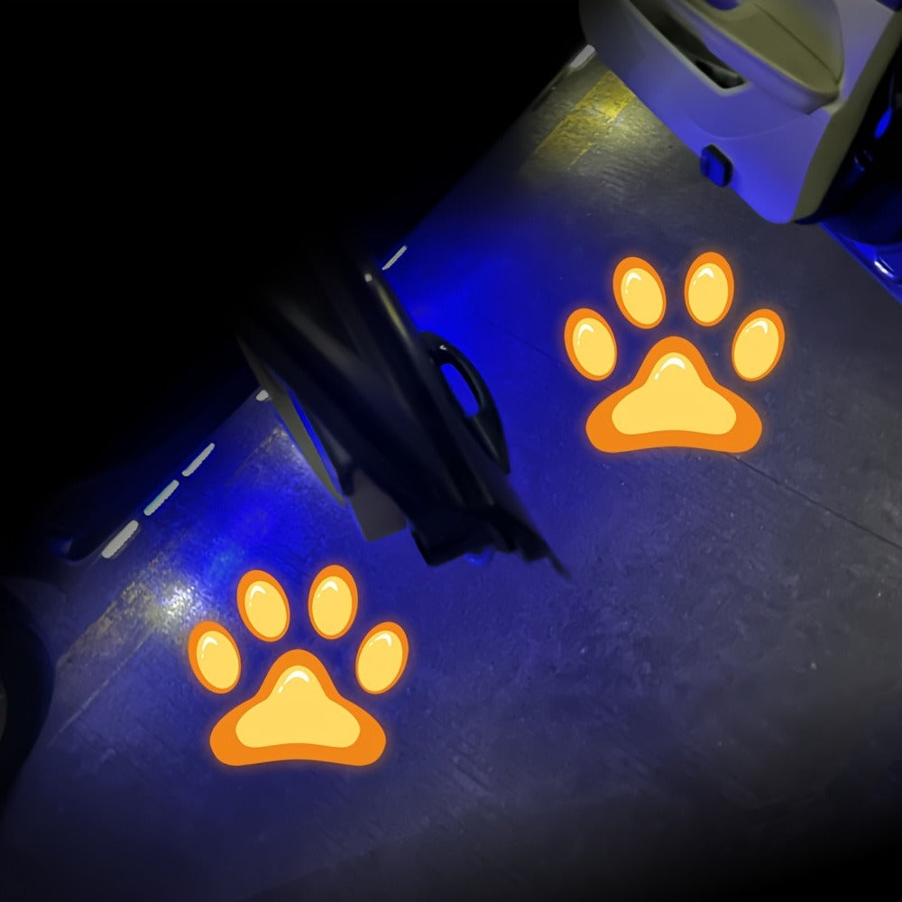 Two-Piece Car Door LED Projector Light Set with Paw-Print Pattern in Sky Blue, Pink or Amber