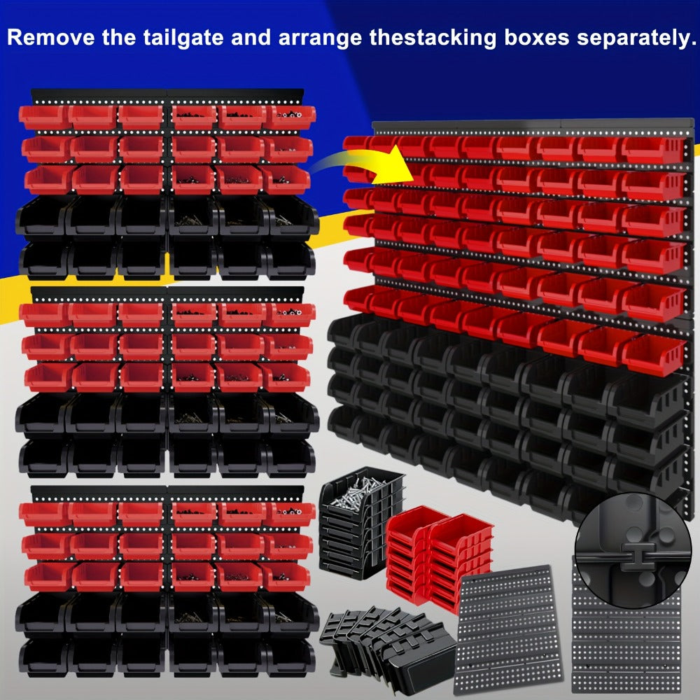 Wall Mounted Storage Bin Rack System, Small Parts Organizer for Screws, Nuts, Bolts & Nails, Stackable Garage Workshop Tool Storage Rack