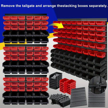 Wall Mounted Storage Bin Rack System, Small Parts Organizer for Screws, Nuts, Bolts & Nails, Stackable Garage Workshop Tool Storage Rack