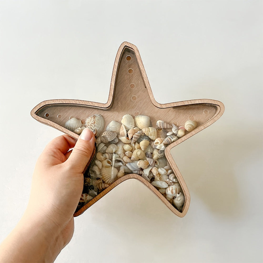 Wooden Starfish Tray – Ocean-Themed Organizer Dish for Desk & Dresser, Display Crystals Shells Agates, Nautical Home Decor