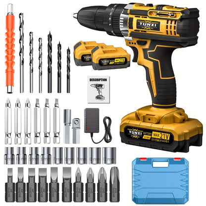 Cordless Impact Wrench 21V Brushless Electric Drill Set with 4000mAh Battery, Toolbox & Full Accessories