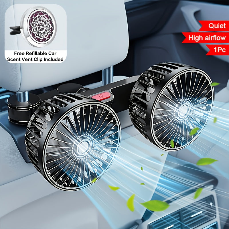 Car Fan for Back Seat – Dual Head USB Cooling Fan, Foldable 360° Rotation, Ultra-Quiet Motor, 70-Inch Cord, for Vehicle, Home & Office Use