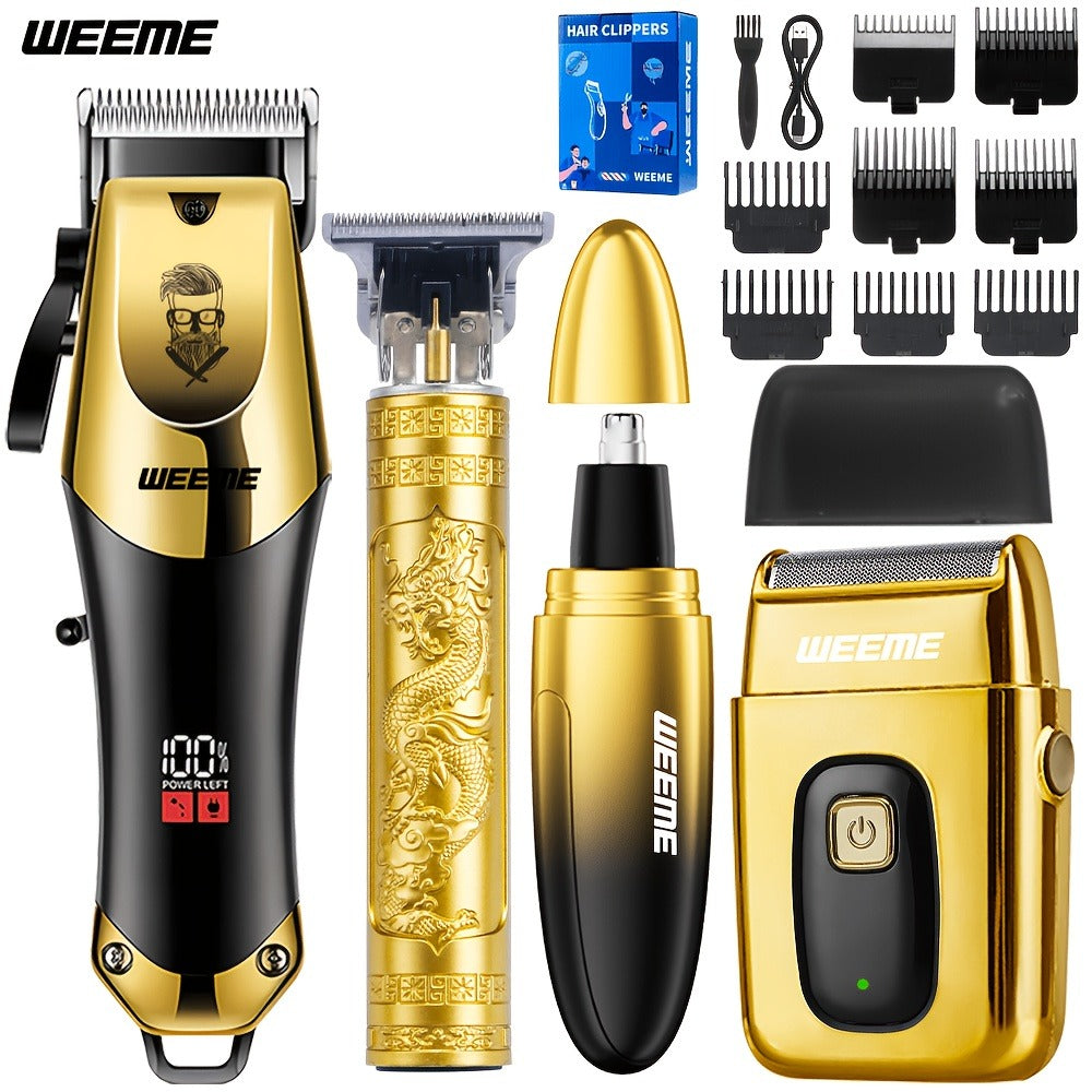 Beard Trimmer Set for Men - USB Rechargeable Hair Clipper & Grooming Kit with Battery Indicator, Comb Attachments