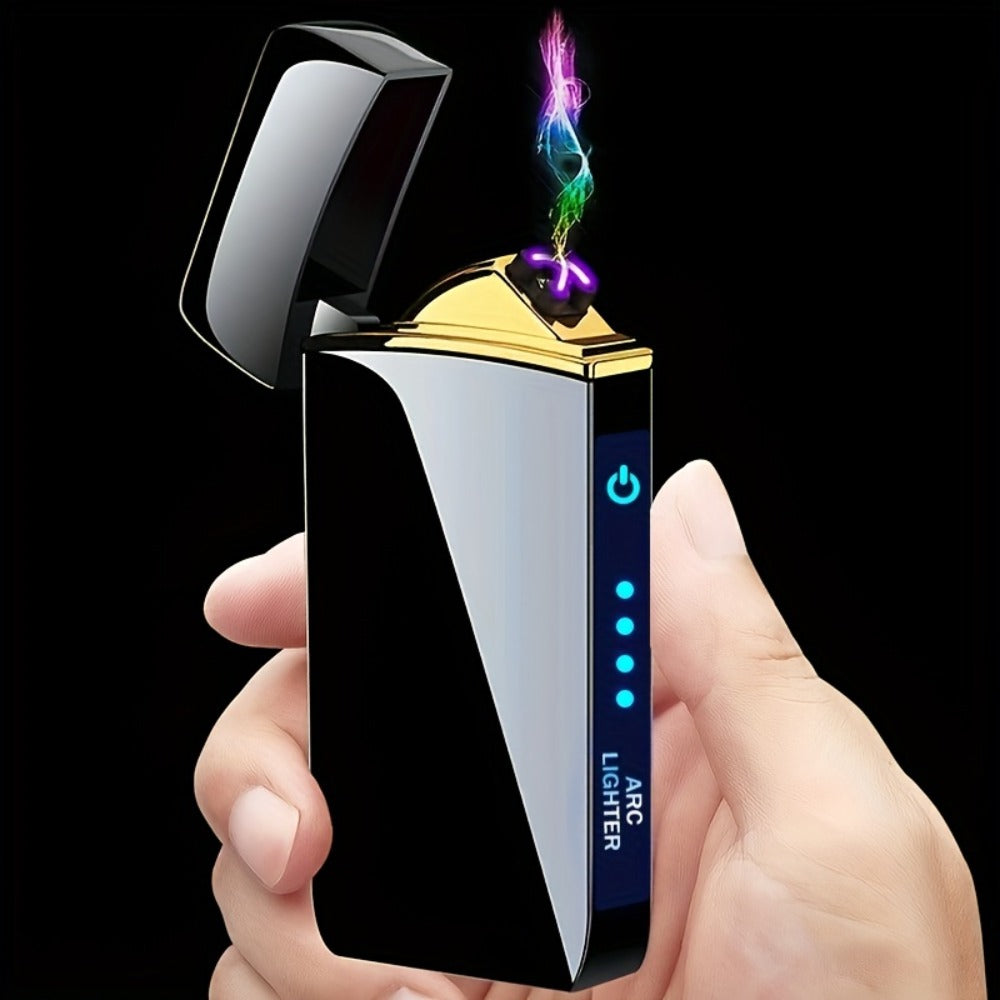 Flip-Top Dual-Arc Electric Lighter with Power Display in 12 Black or Blue Artwork Options Pictured