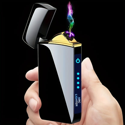 Flip-Top Dual-Arc Electric Lighter with Power Display in 12 Black or Blue Artwork Options Pictured