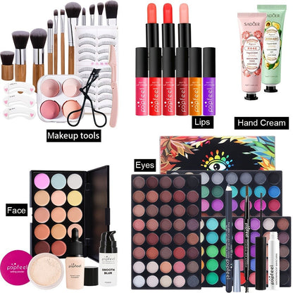 POPFEEL Makeup Kit Full Face Set, Multi-Shade Eyeshadow Palette, Professional Brushes & Pigmented Lip Color