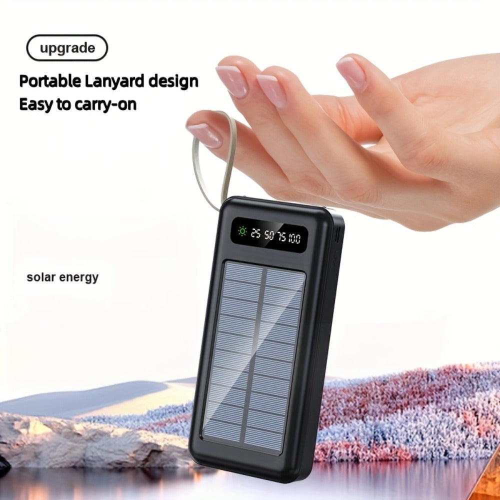 Solar Power Bank, 10000mAh to 30000mAh Charger with Built-In Cables, LED Light, Digital Display and 5W or 15W Options