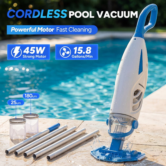 Cordless Pool Vacuum Cleaner 15.8 GPM Suction, 60-Min Runtime, Telescopic Pole for Entryways, Bedrooms and Living Spaces