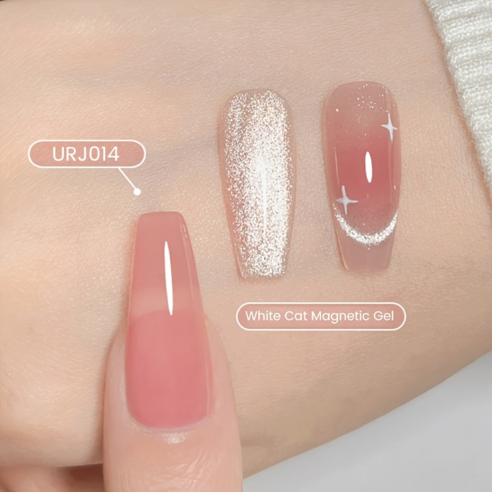 White Glitter Cat Eye Gel Polish Set 2pc Sparkling Magnetic with Stick Included | Soak Off UV LED 0.51oz Each Semi-Permanent 3D Nail Art |