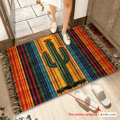 Area Rug Mexican Cactus Stripe Flannel Mat with Five Size and Set Choices for Kitchen or Entryway