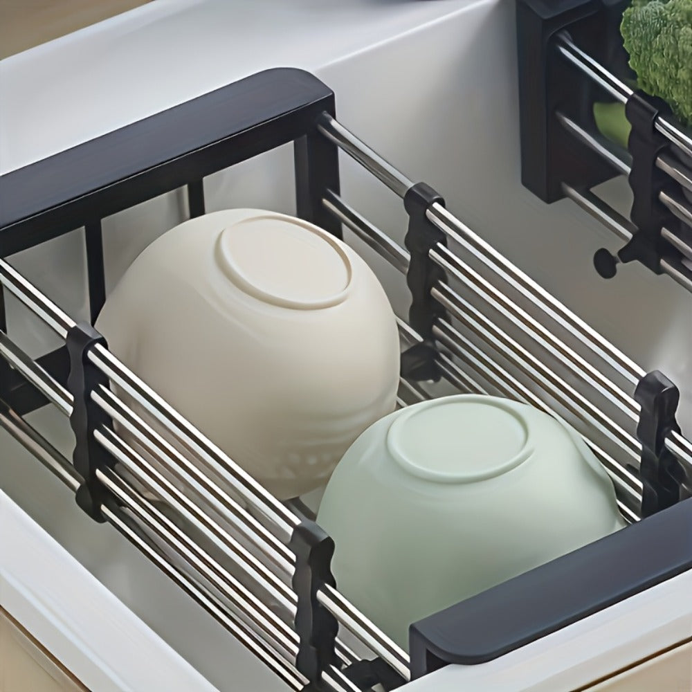 Dish Drying Rack Stainless Steel Adjustable, Expandable Over Sink Dish Rack with Retractable Width & Height for Kitchen Countertop