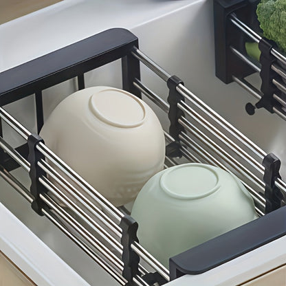 Dish Drying Rack Stainless Steel Adjustable, Expandable Over Sink Dish Rack with Retractable Width & Height for Kitchen Countertop