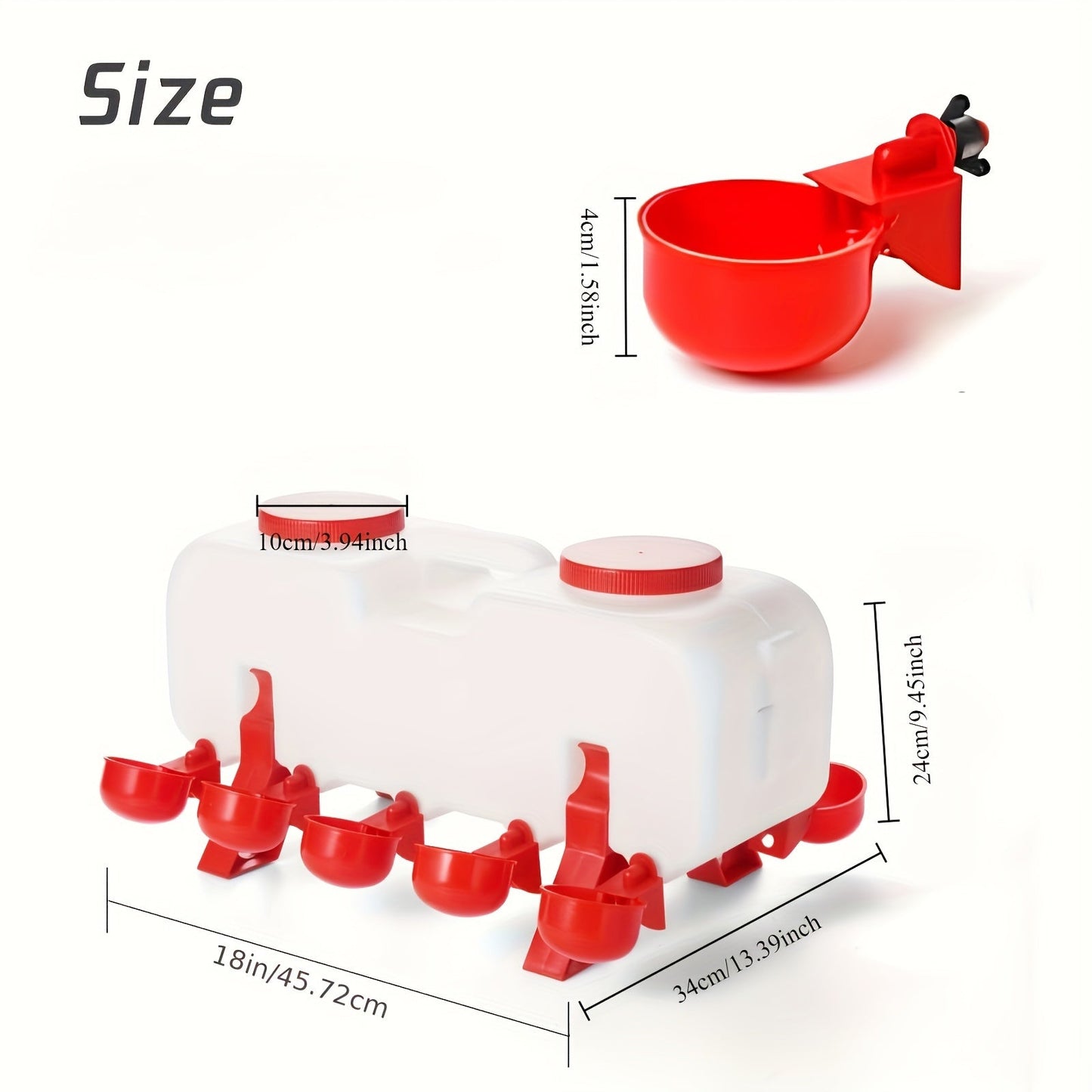 Chicken Waterer, 10 Cup Dual Row Stand Chick Duck Quail for Garden, Patio and Yard Use, with the Listed Configuration