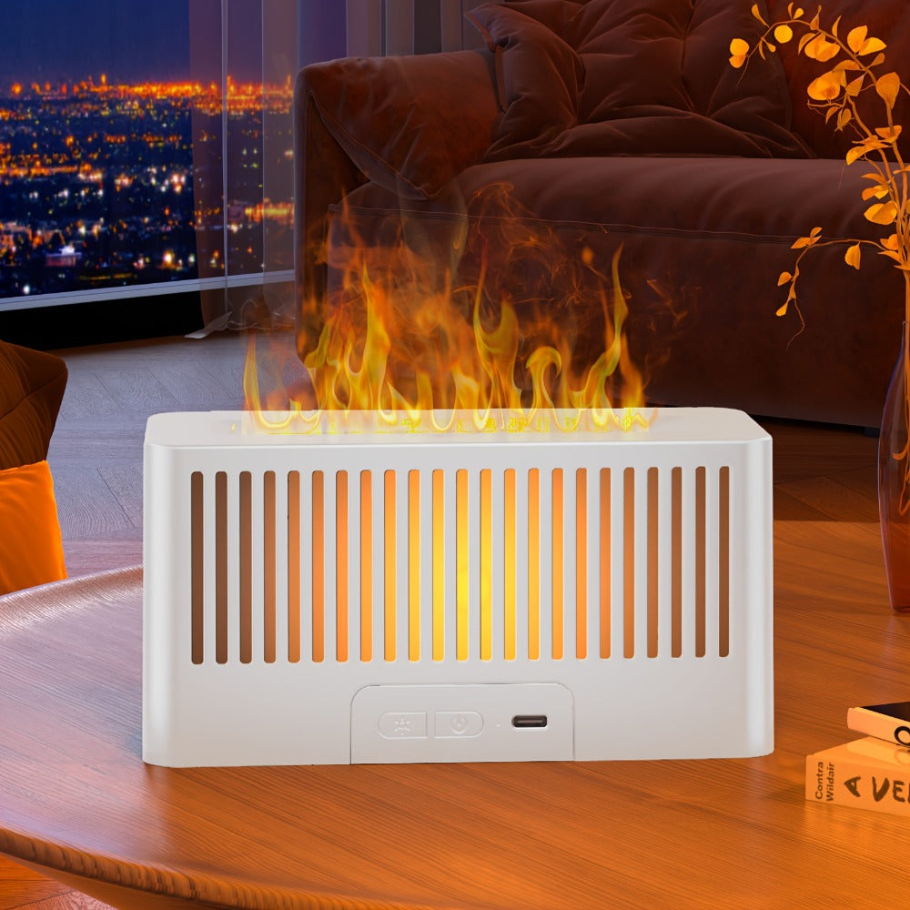 Humidifier Flame-Effect USB Diffuser with Seven LED Colors, Black or White, Single and Two-Pack Options