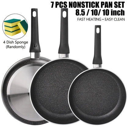Nonstick Frying Pan Set 7pcs – 8.5" & 10" Aluminum Skillets with Deep Frying Pan, Fast Heating, Easy Clean
