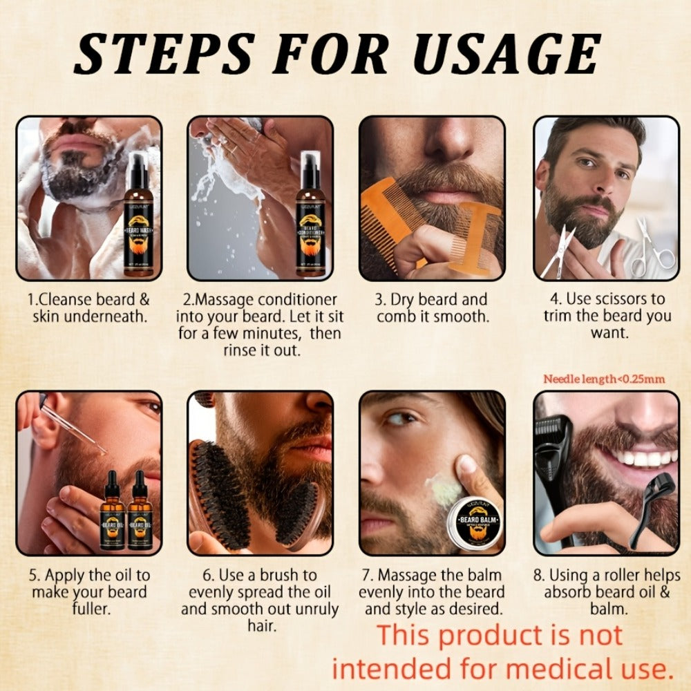 Beard Oil & Balm Grooming Kit for Men – 9-Piece Complete Beard Care Set with Conditioner Wash Brush Comb Clippers Travel Pouch