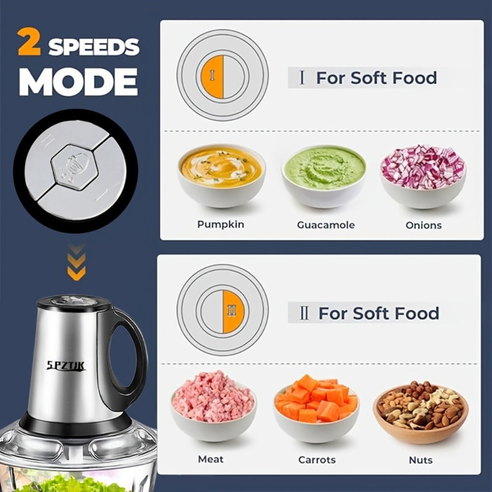 Electric Food Chopper with 2 Bowls & Dual-Level Blades, Mini Food Processor for Grinding Meat Chopping Nuts Salad Prep