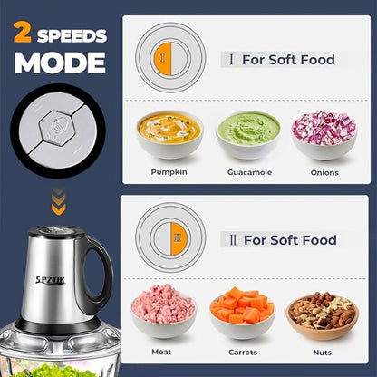 Electric Food Chopper with 2 Bowls & Dual-Level Blades, Mini Food Processor for Grinding Meat Chopping Nuts Salad Prep