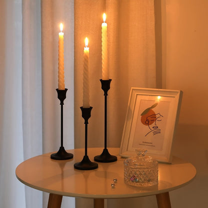Candle Holder Set 6-Piece Bell-Shaped Metal Taper Stands in Brass or Matte Black with Three Graduated Heights