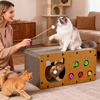 Cat Scratching Board with Interactive Rolling Ball – Multifunctional Cat Furniture for Scratching Playing & Resting