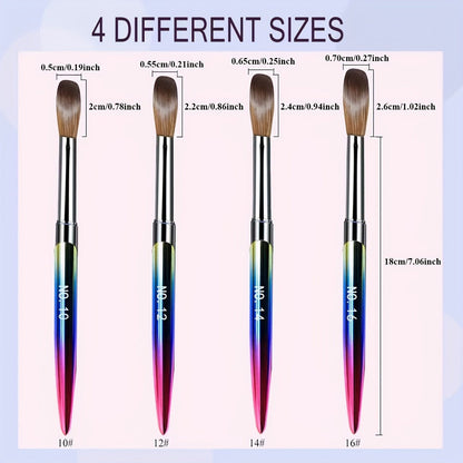 Kolinsky Acrylic Nail Brush Set 4Pcs – Sizes 10 12 14 16 for Acrylic Powder Application, Nail Extensions & 3D Nail Art Carving