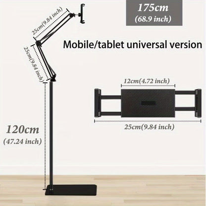 Floor Stand Phone Tablet Holder 68.9 Inch Flexible Gooseneck Lazy Bracket with 360° Rotating Head Foldable Adjustable Arm for Bed Sofa Desk