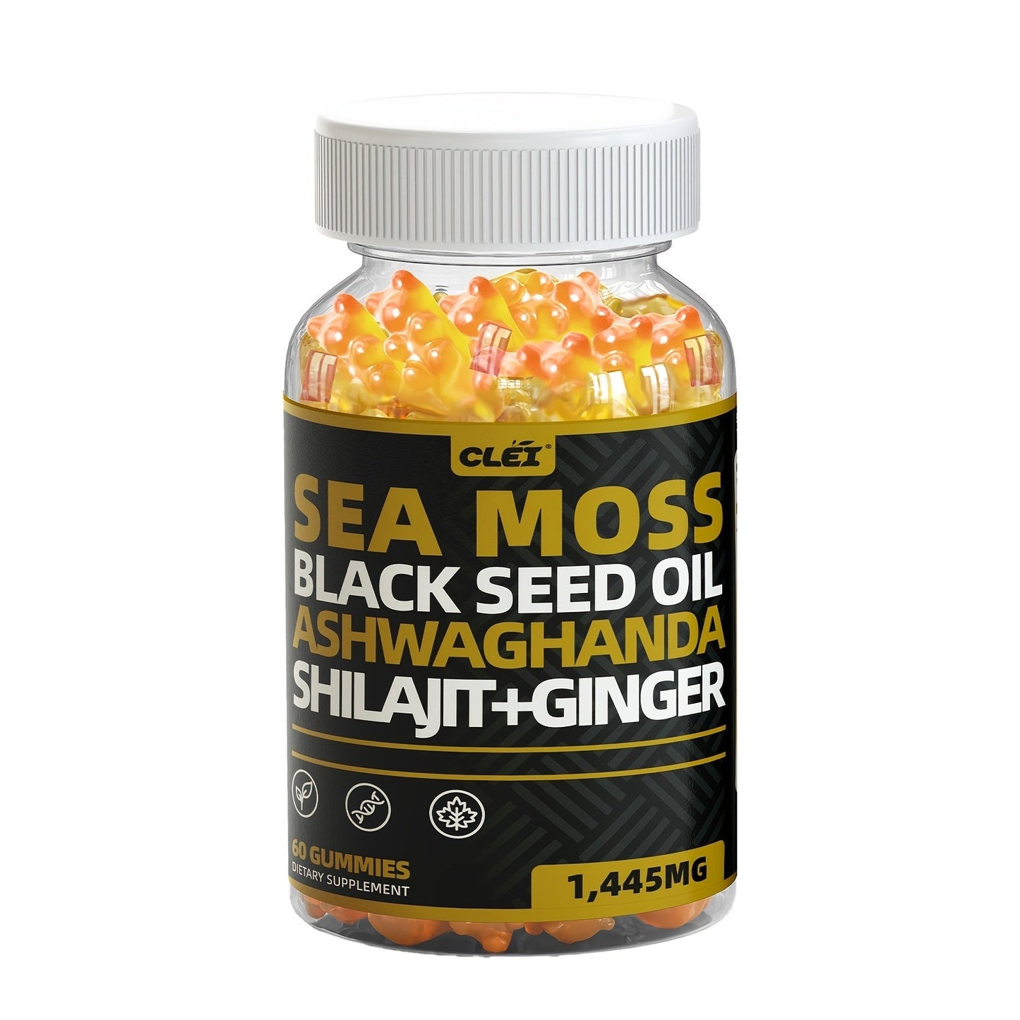 Immune Support Gummies with Sea Moss 1445mg, 10-in-1 Superfood Blend with Black Seed Oil, Ashwagandha