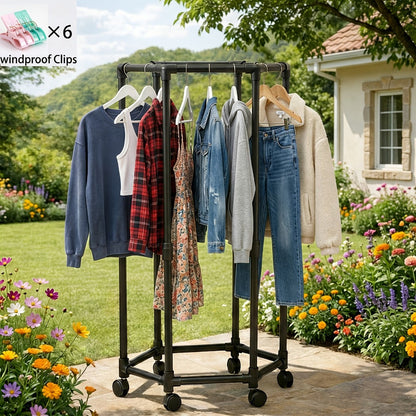 360° Rotating Freestanding Clothing Rack with Rolling Wheels and 360° Swivel for Bedroom detail image - detail view 3