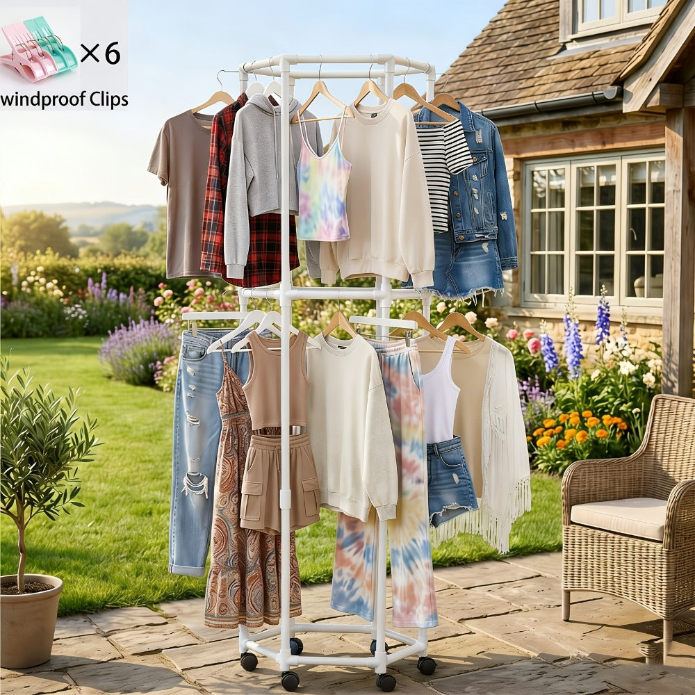 360° Rotating Freestanding Clothing Rack with Rolling Wheels and 360° Swivel for Bedroom detail image - detail view 9