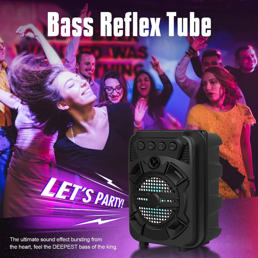 Portable Bluetooth Speaker with LED Light, Stereo Bass and Up to 10 Hours Playtime in Black