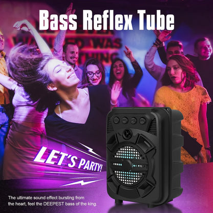 Portable Bluetooth Speaker with LED Light, Stereo Bass and Up to 10 Hours Playtime in Black
